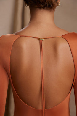 Long Sleeve Cut Out A-Line Mini Dress in Tan