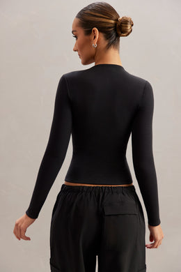 Ilina Long Sleeve Zip Up Crop Top in Black
