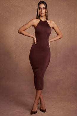 High Neck Backless Midaxi Dress in Brown