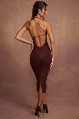 High Neck Backless Midaxi Dress in Brown