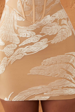 Miray Ring Detail Halter Neck Corset Mini Dress in Beige Print