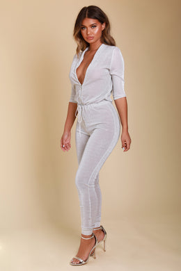 All That Glitters Metallic Jumpsuit in Silver