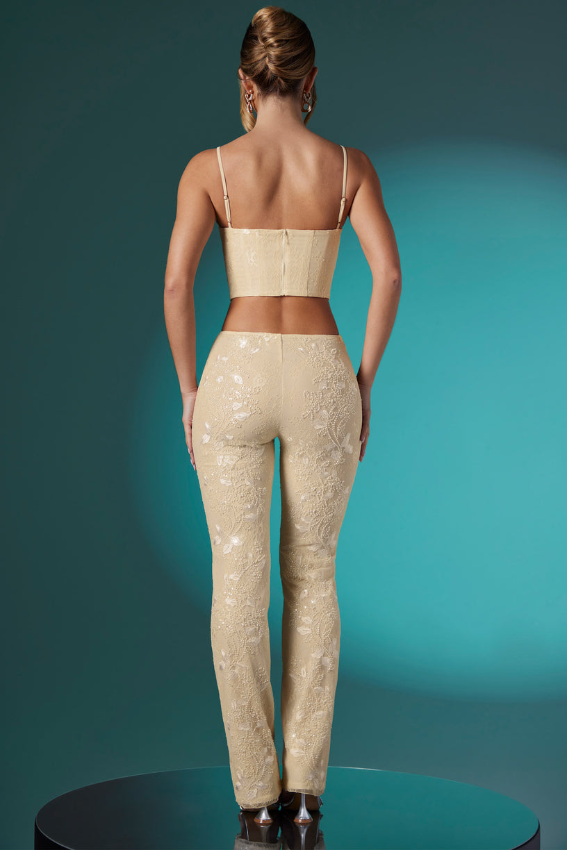 Petite Embellished Lace Low Rise Trousers in Ivory - 2