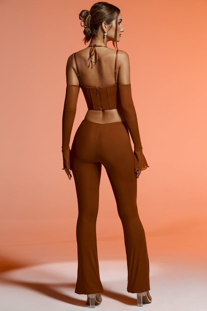 Tall Split Flare Trousers in Brown