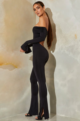 Tall Long Sleeve Open Back Jumpsuit in Black