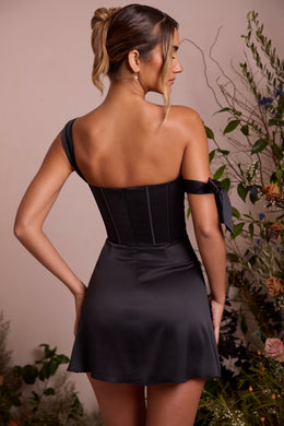 Mini vestido espartilho sem ombros em preto