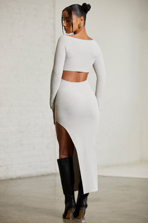 Long Sleeve Cut Out Maxi Dress in Alloy
