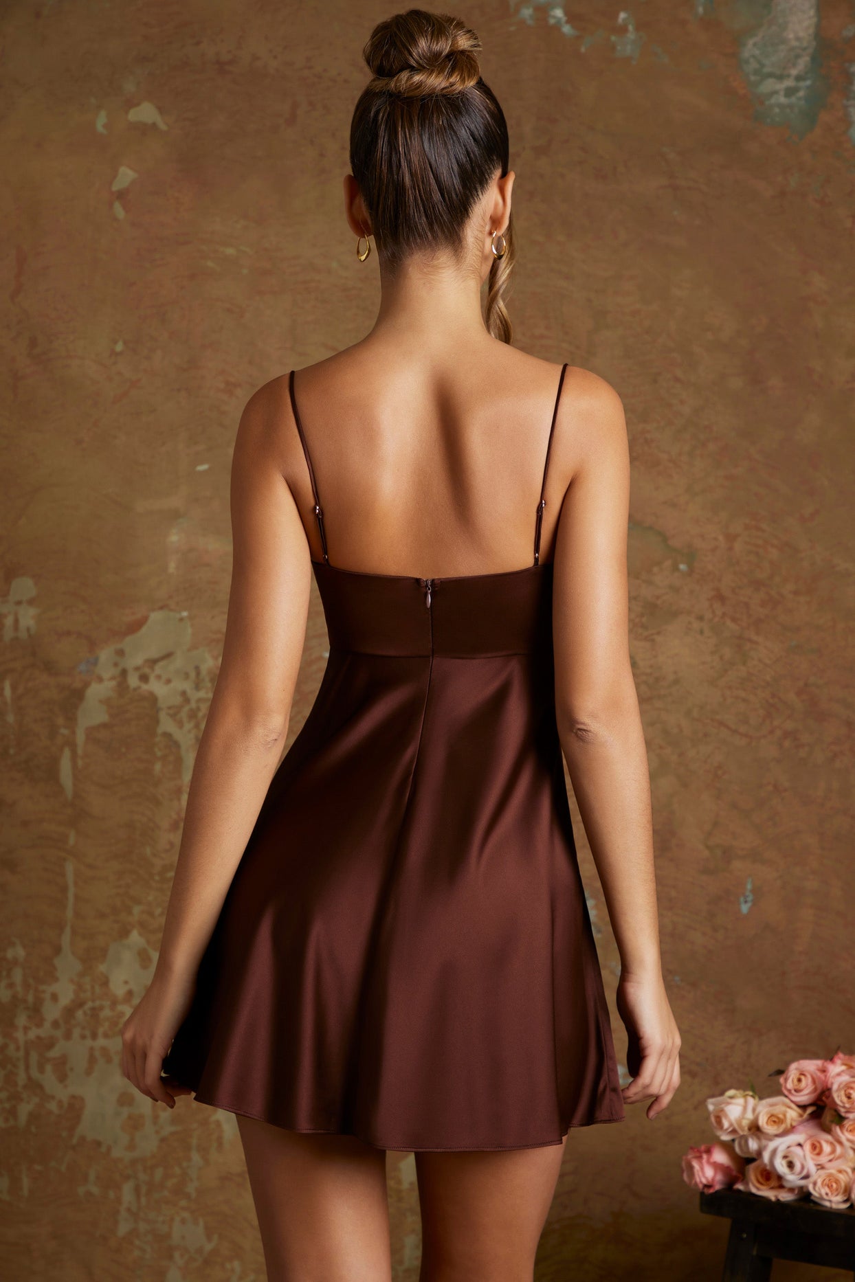 Empire Waistline Mini Dress in Brown