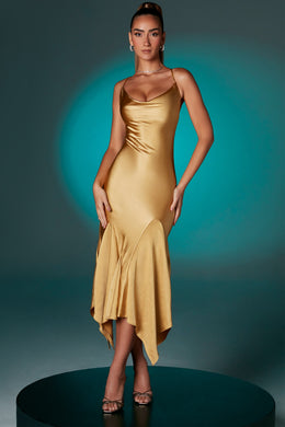 Deep Plunge Midaxi Dress in Gold