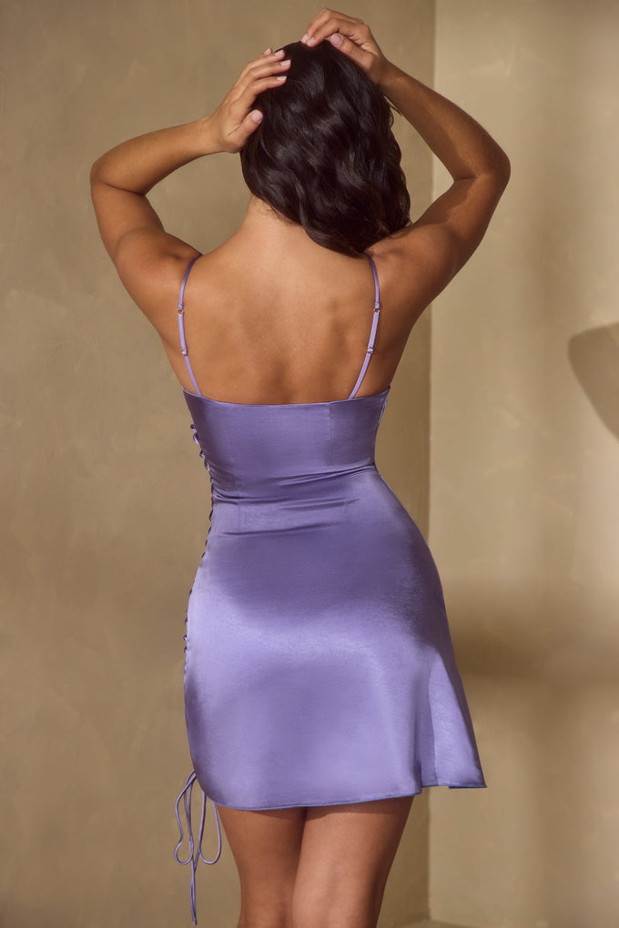 Lace Up A-Line Mini Dress in Purple