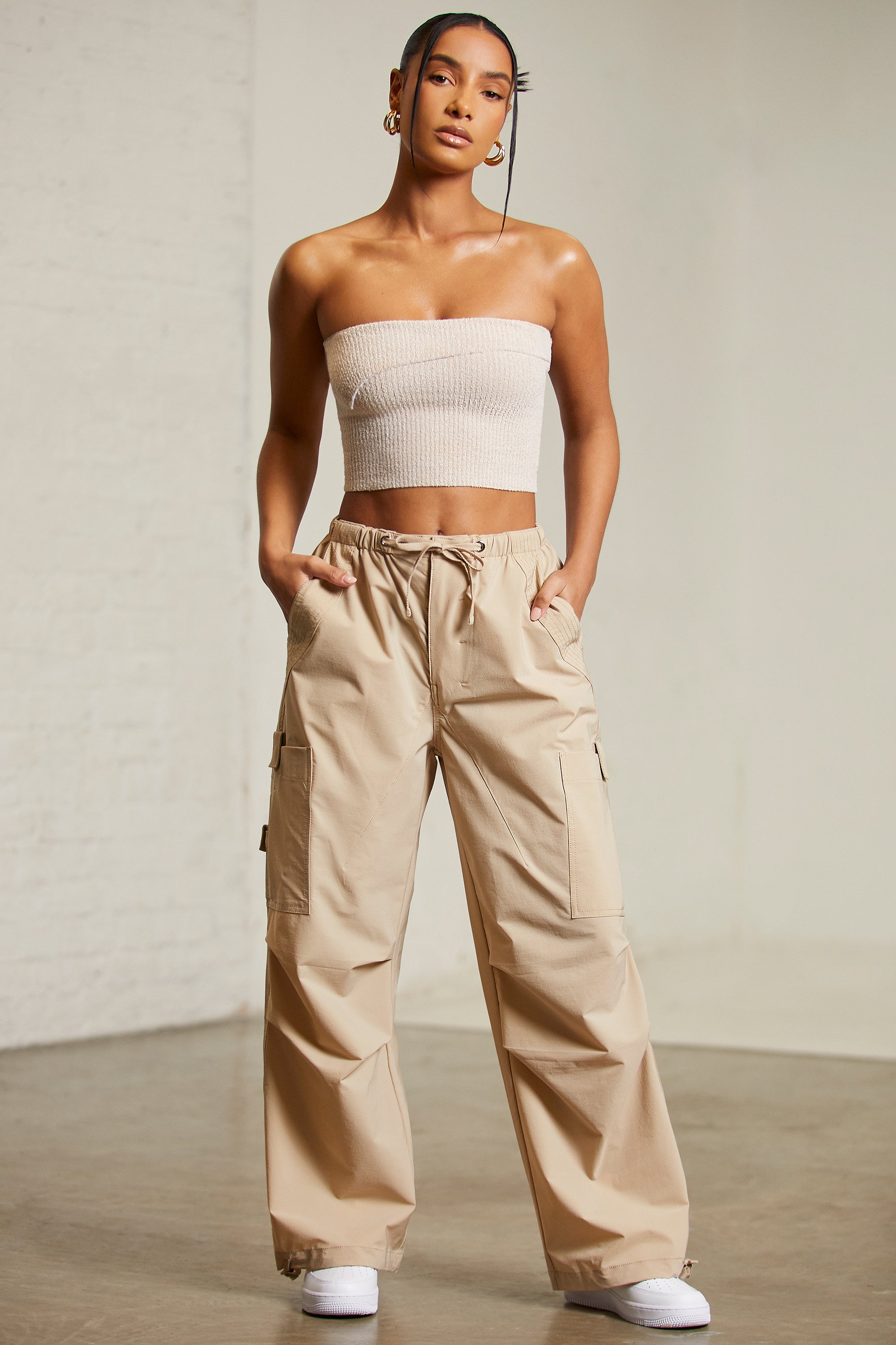 OFF-WHITE Ow Emb Drill Wide-Leg Cargo Trousers Almond Beige