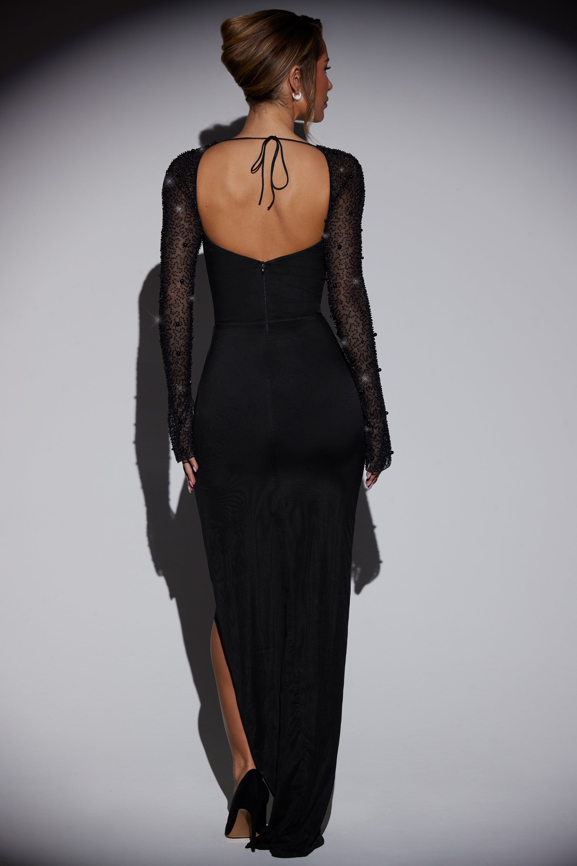 San Marino Embellished Side Split Maxi Dress in Black | Oh Polly