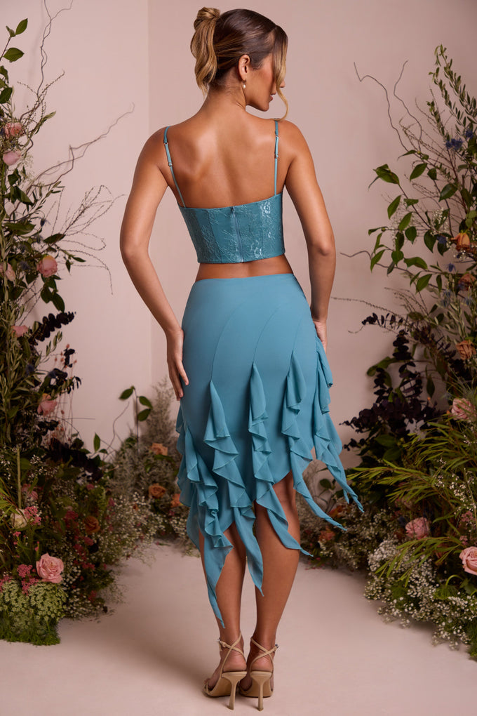 Waterfall Frill Midaxi Skirt in Teal