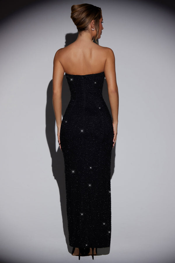 Embellished Bandeau Cowl Neck Maxi Dress in Black - 2