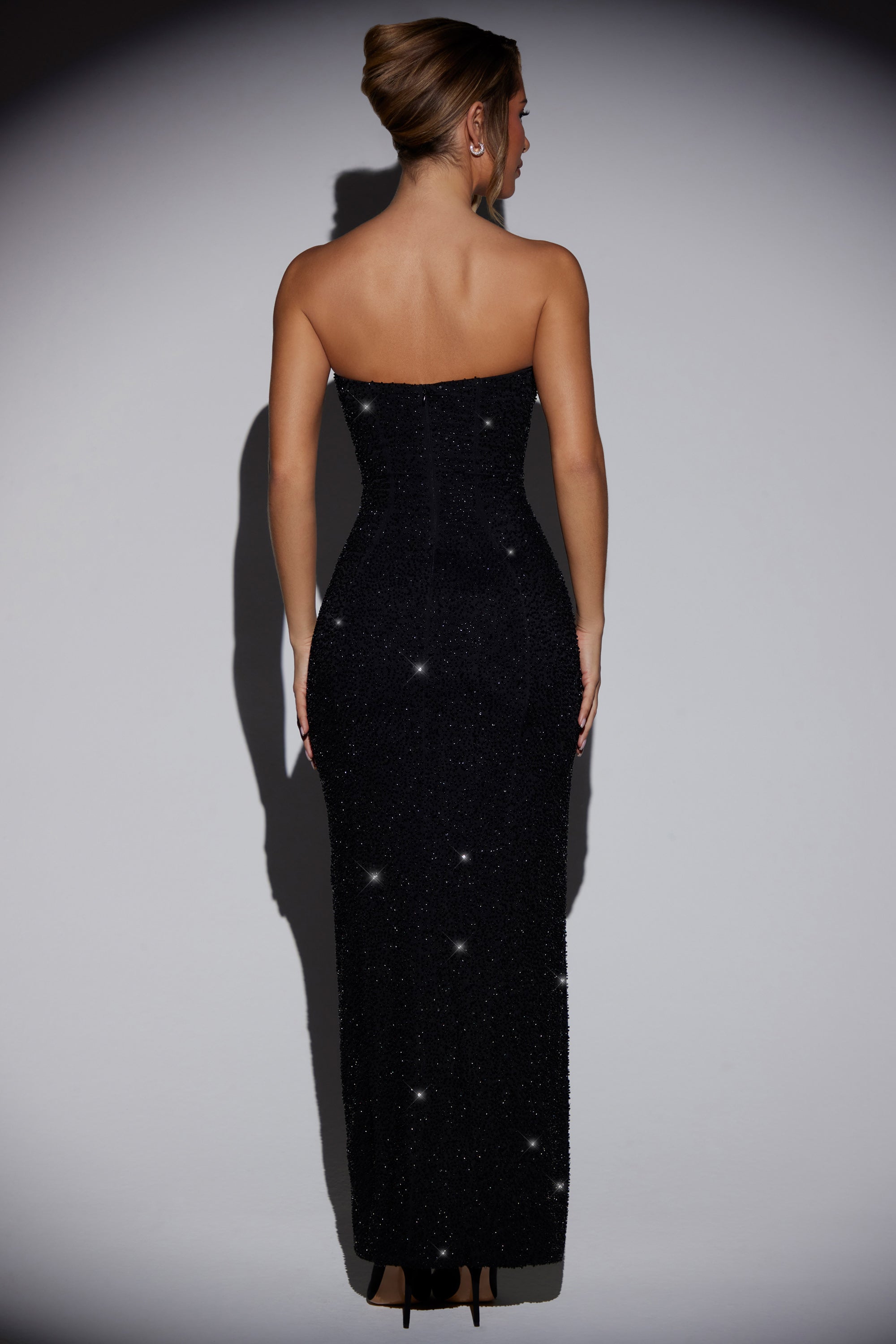 La Rochette Embellished Bandeau Cowl Neck Maxi Dress in Black | Oh Polly