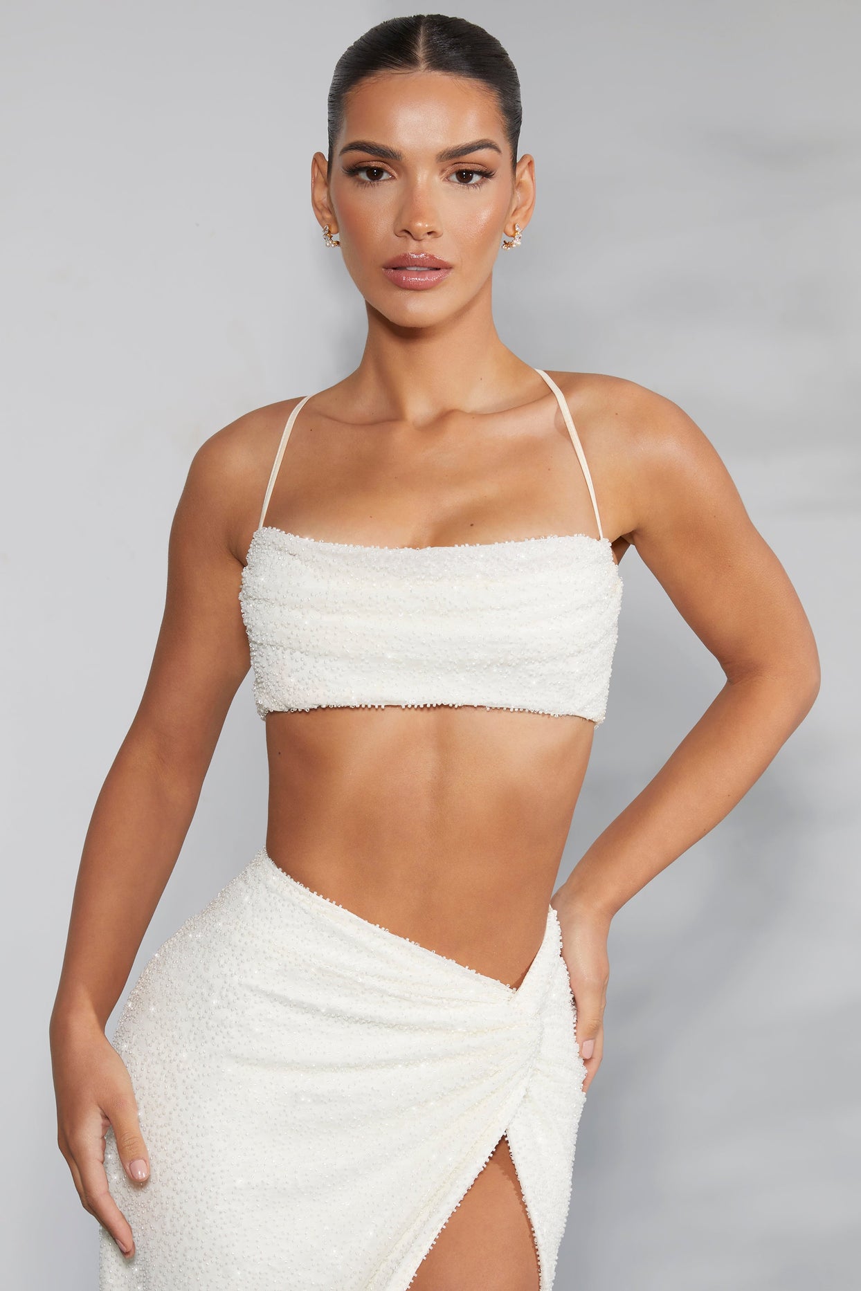 White Satin Cowl Neck Strappy Back Crop Top
