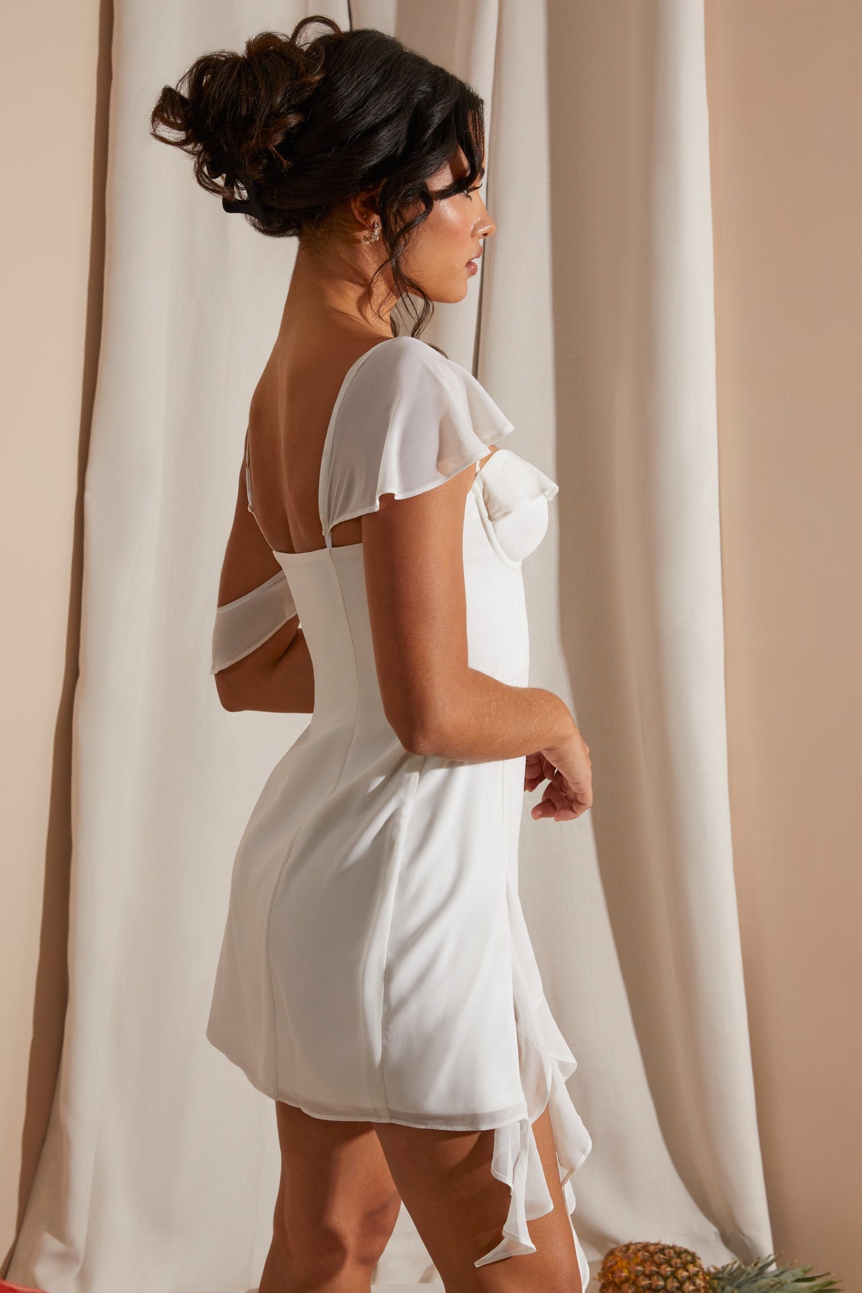 Asymmetric Draped Mini Dress in White