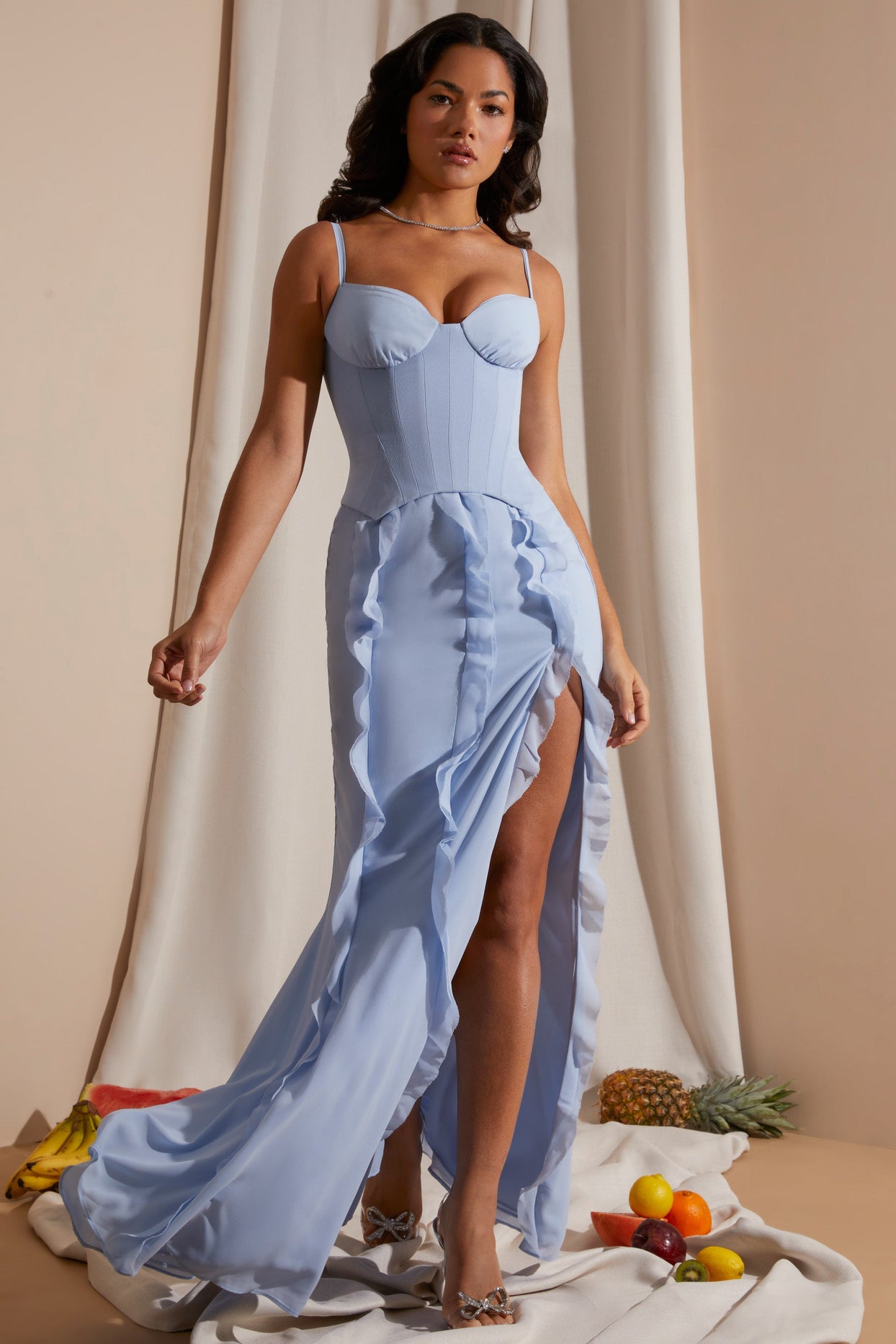 Missguided Maternity maxi dress with ruched side in light blue