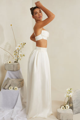 Pleated Heavy Satin Maxi Skirt in White