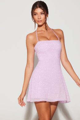 Embellished Multi Wear A-Line Mini Dress in Lilac
