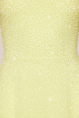Embellished Multi Wear A-Line Mini Dress in Lime Green