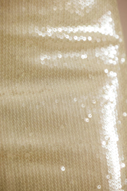 Sheer Sequin Asymmetric Cut Out Mini Dress in Pistachio