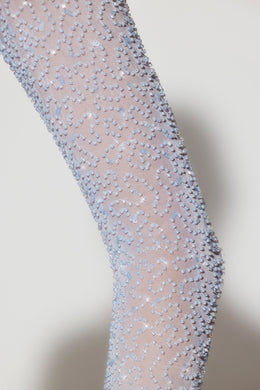 Minivestido embelezado de manga comprida com bainha angular em azul