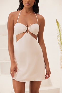Bandeau Cut Out A-Line Mini Dress in Ivory