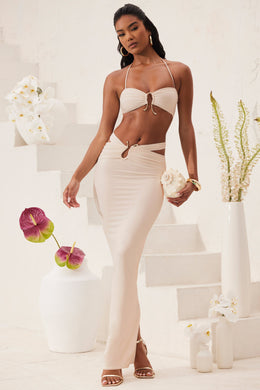 Ruched Waist Hardware Detail Maxi Skirt in Ivory