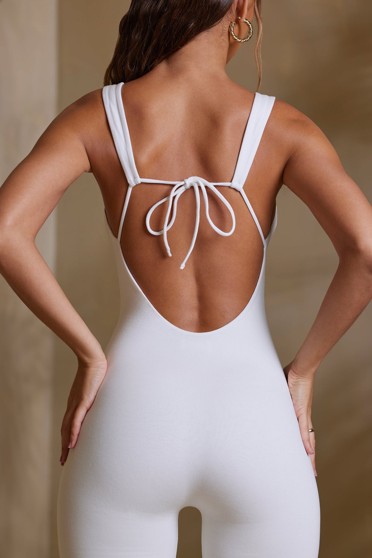Petite Straight Neck Low Back Jumpsuit in White
