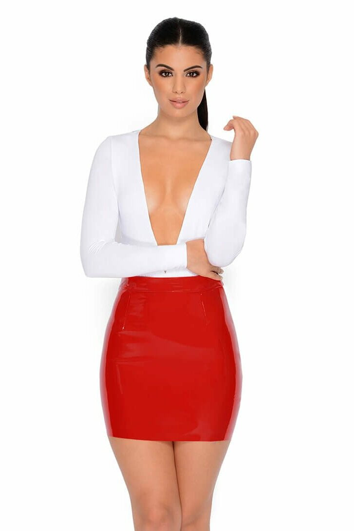 Stuck On You Vinyl Leatherette Mini Skirt in Red