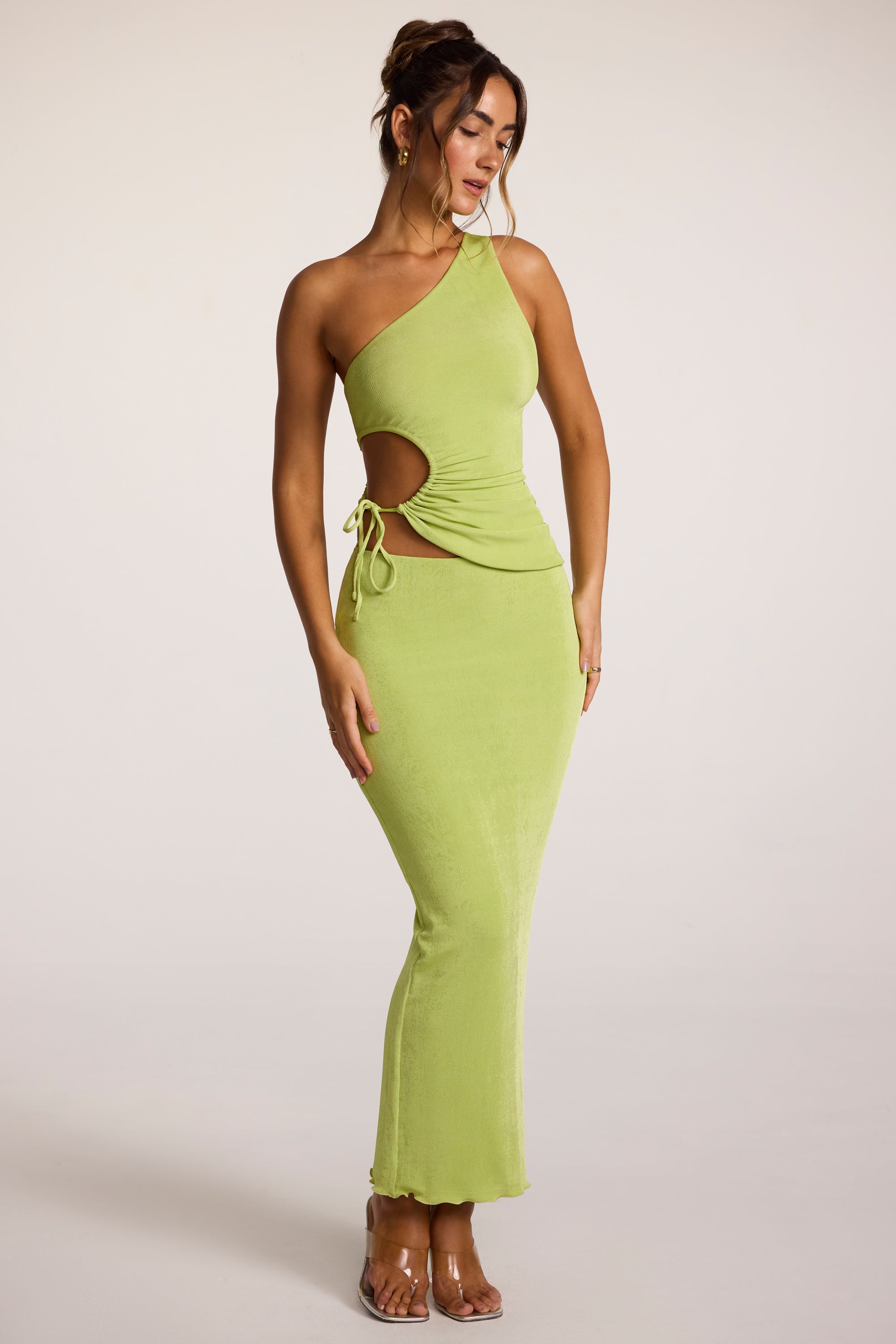 Elena Textured Jersey Low-Rise Maxi Skirt in Lime | Oh Polly