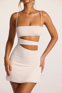 Textured Jersey Cut-Out A-Line Mini Dress in Ivory