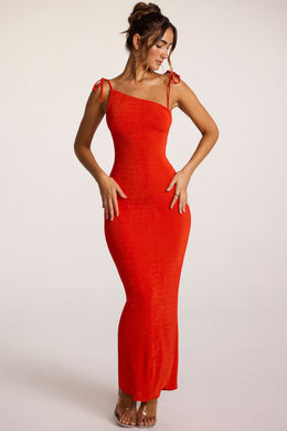 Textured Jersey Open Back Maxi Dress in Fiery Red