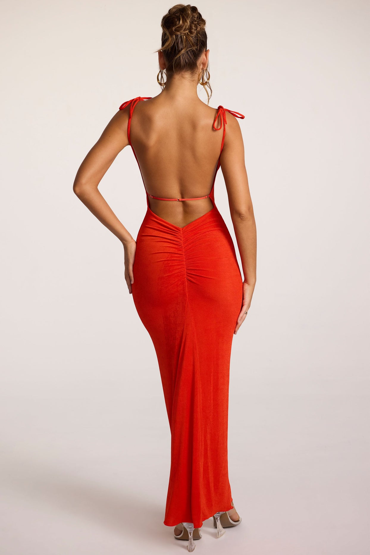 Textured Jersey Open Back Maxi Dress in Fiery Red