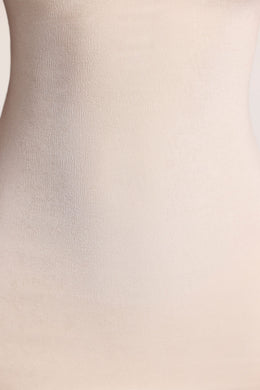 Vestido maxi em jersey texturizado com costas abertas em marfim