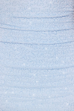 Minivestido de manga comprida com decote redondo embelezado em azul
