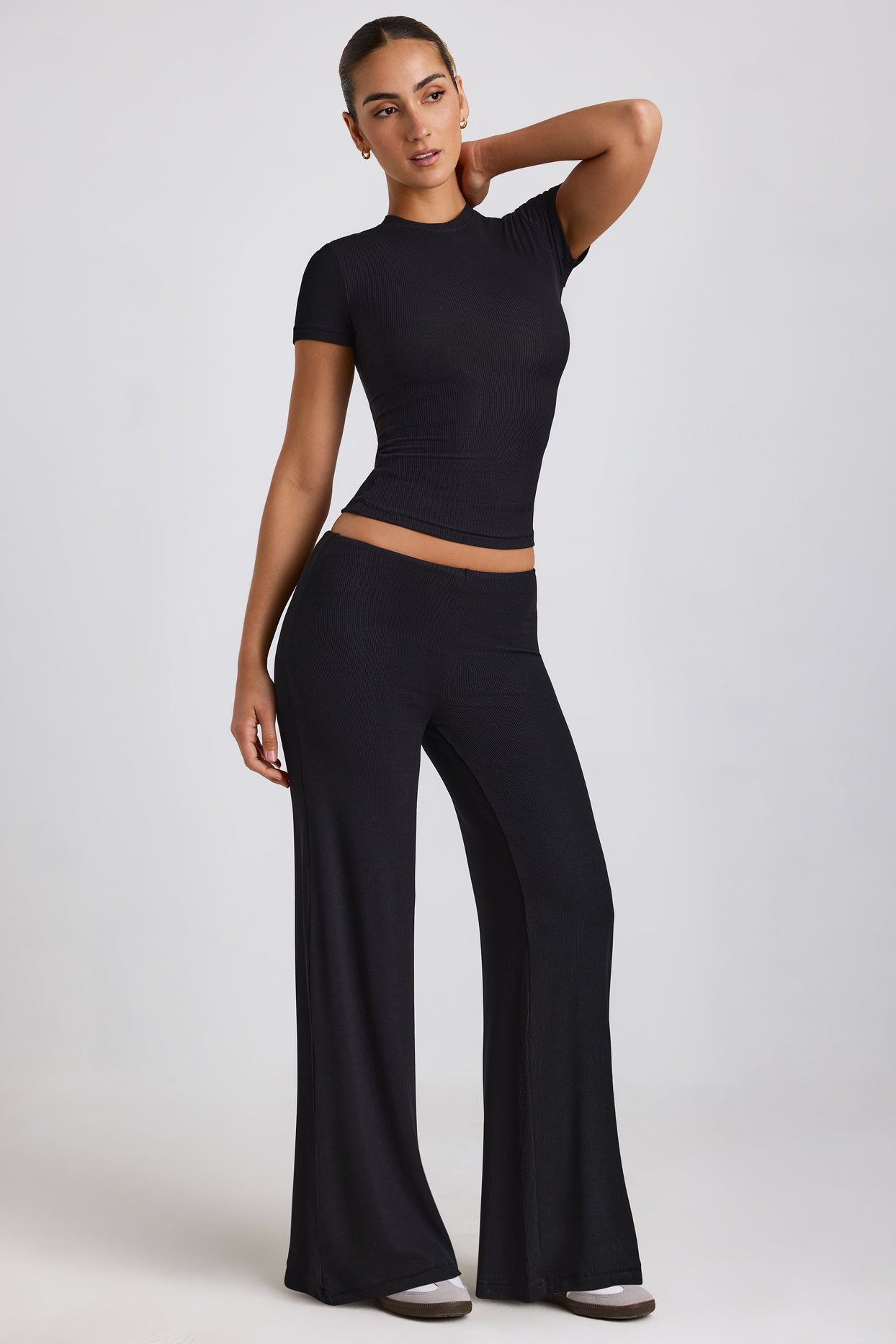 Zeina Ribbed Modal High Neck Top in Black | Oh Polly