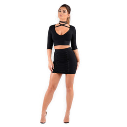 What The Neck Bandage Crop Top in Black