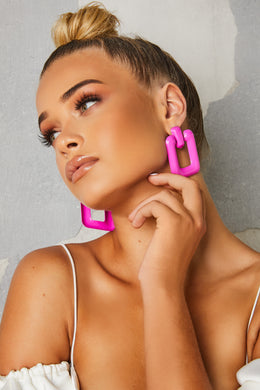 Cher Square Hoop Earrings in Pink