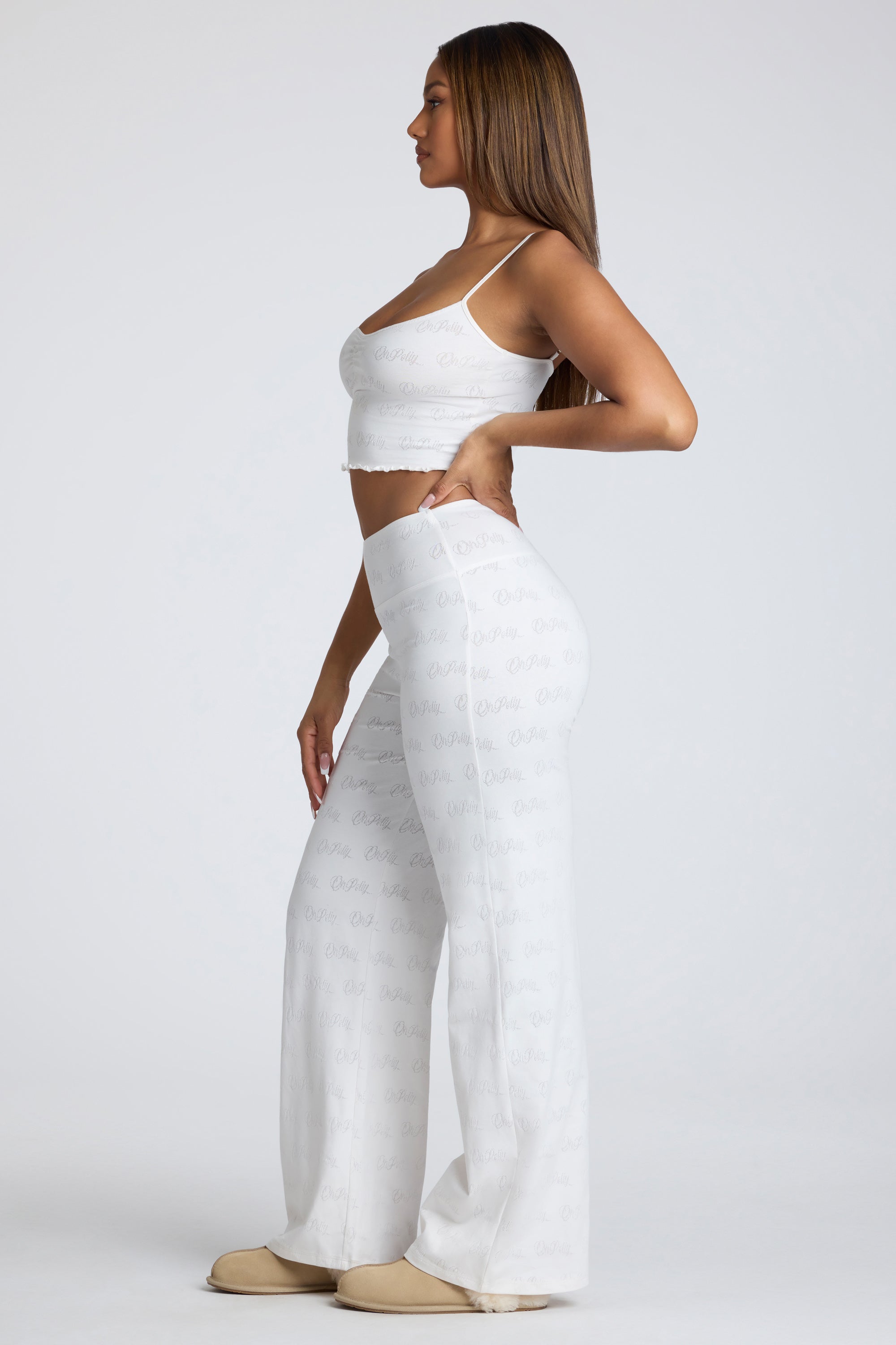 White wide outlet leg trousers tall