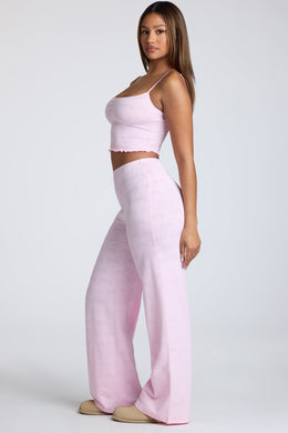Loungewear Petite Mid Rise Straight Leg Pointelle Trousers in Baby Pink