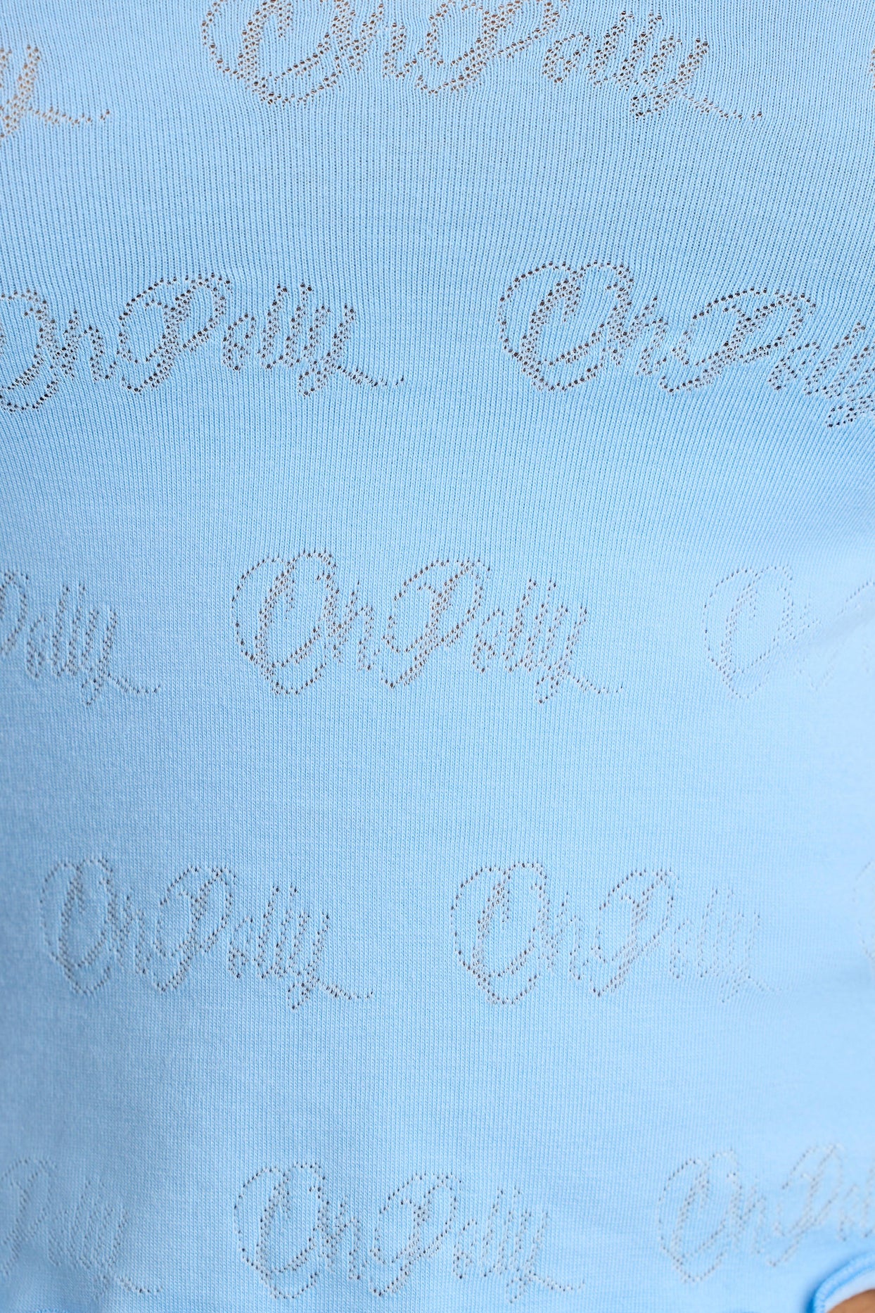 Top curto Pointelle de manga comprida com decote redondo em azul bebê