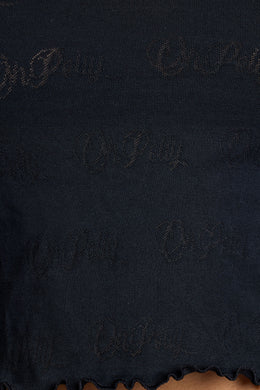 Top curto Pointelle de manga comprida com decote redondo em preto