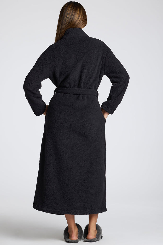Robe de lã com amarração frontal em preto