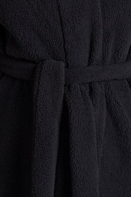 Robe de lã com amarração frontal em preto