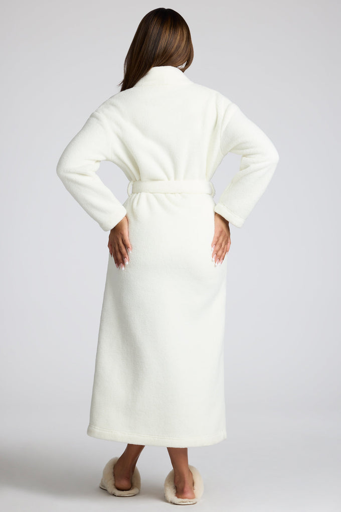 Robe de lã com amarração frontal em branco