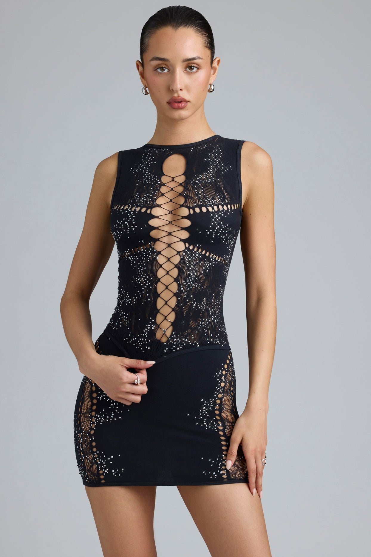 Forever New Gracie Lace Corset Bodycon Dress In Black
