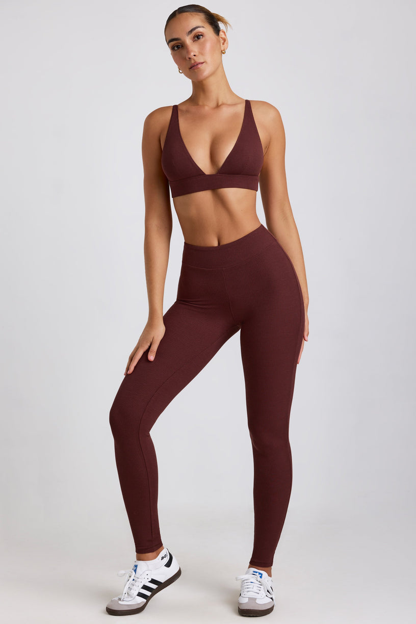 Petite Ribbed Modal High Waist Leggings in Espresso - 1