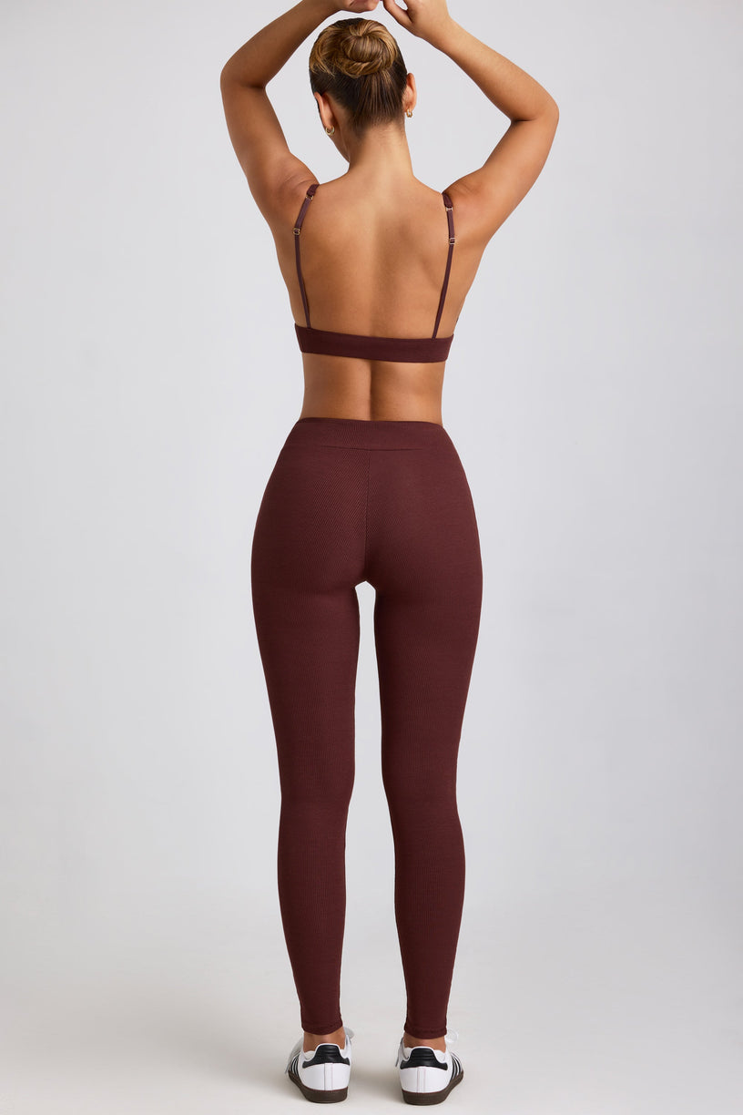 Petite Ribbed Modal High Waist Leggings in Espresso - 2